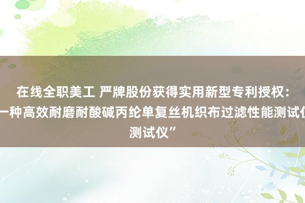 在线全职美工 严牌股份获得实用新型专利授权：“一种高效耐磨耐酸碱丙纶单复丝机织布过滤性能测试仪”